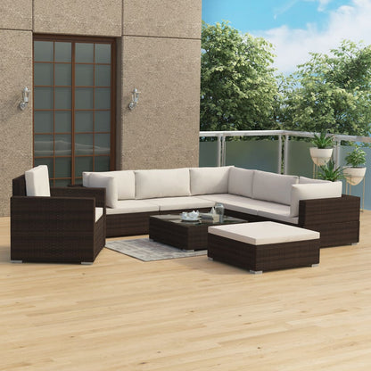 Set Divani da Giardino 8 pz con Cuscini in Polyrattan Marrone | homemem39