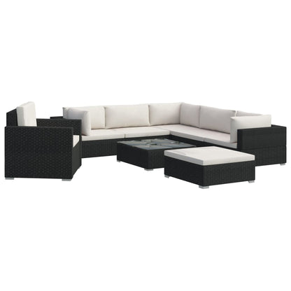 Set Divani da Giardino 8 pz con Cuscini in Polyrattan Nero - homemem39