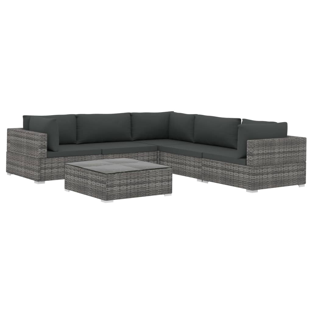 Set Divani da Giardino 6 pz con Cuscini in Polyrattan Grigio