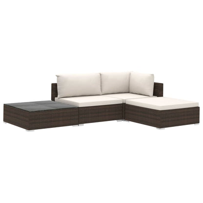 Set Divani da Giardino 4 pz con Cuscini in Polyrattan Marrone - homemem39