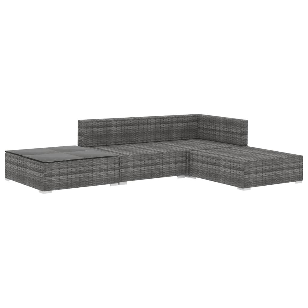 Set Divani da Giardino 4 pz con Cuscini in Polyrattan Grigio | homemem39