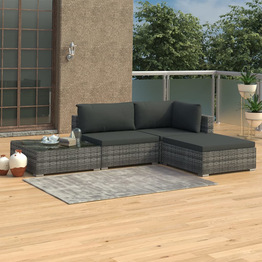 Set Divani da Giardino 4 pz con Cuscini in Polyrattan Grigio | homemem39