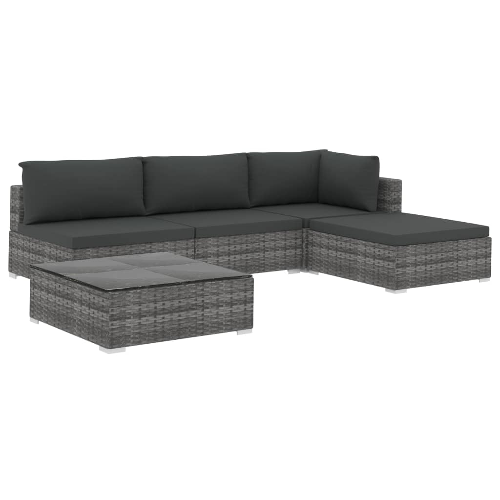 Set Divani da Giardino 5 pz con Cuscini in Polyrattan Grigio | homemem39