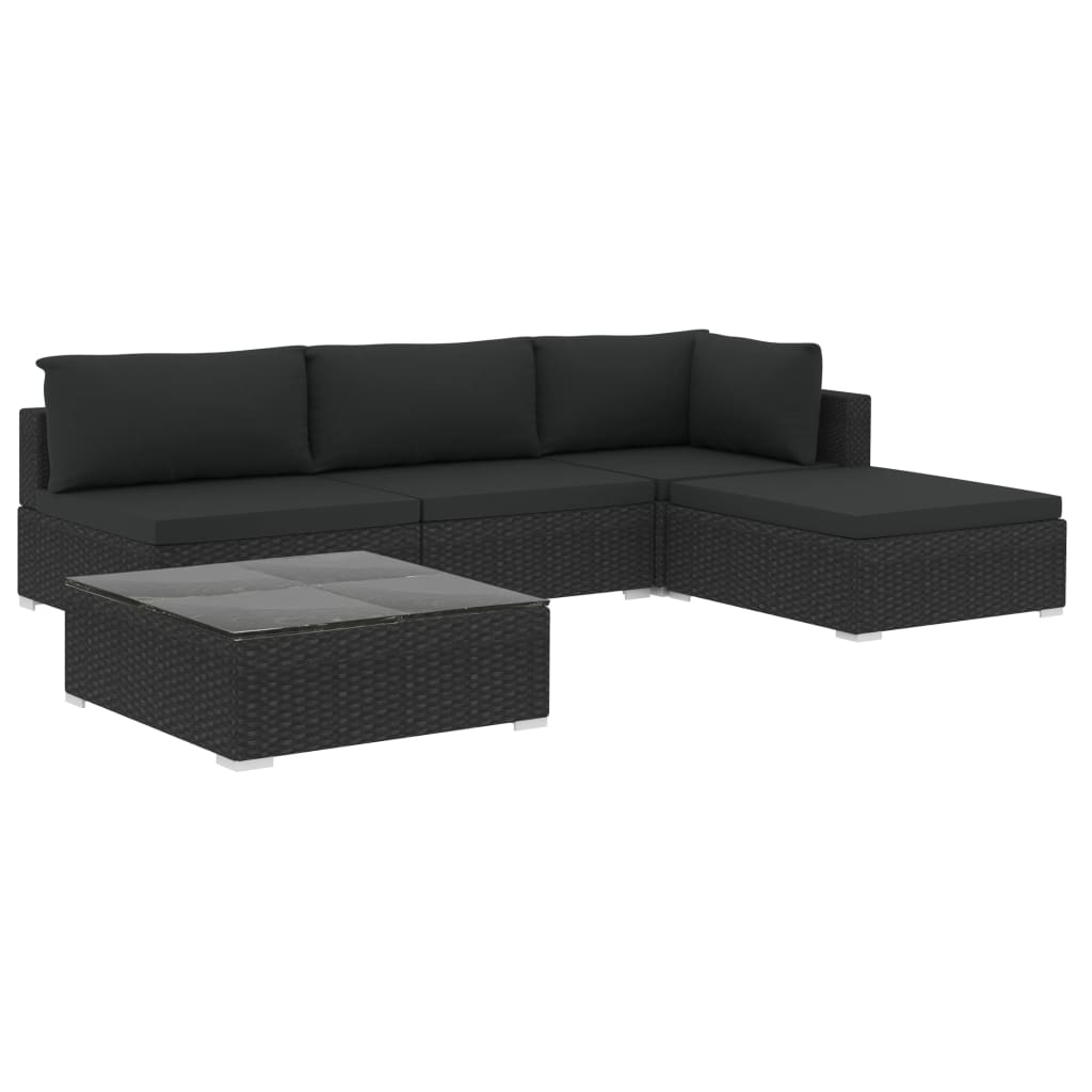 Set Divani da Giardino 5 pz con Cuscini in Polyrattan Nero - homemem39