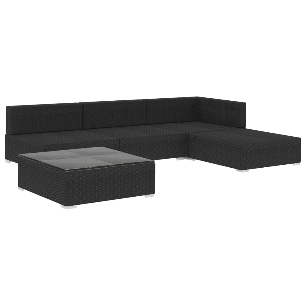 Set Divani da Giardino 5 pz con Cuscini in Polyrattan Nero - homemem39
