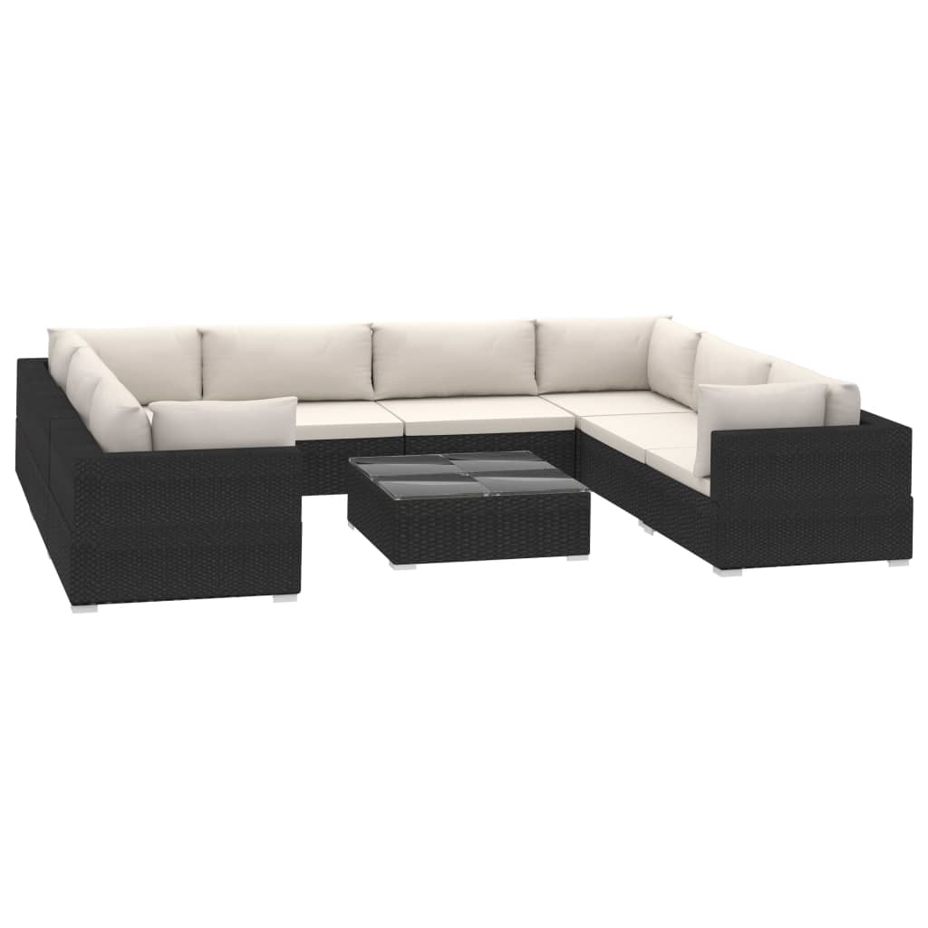 Set Divani da Giardino 9 pz con Cuscini in Polyrattan Nero | homemem39
