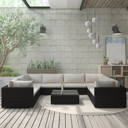 Set Divani da Giardino 9 pz con Cuscini in Polyrattan Nero | homemem39