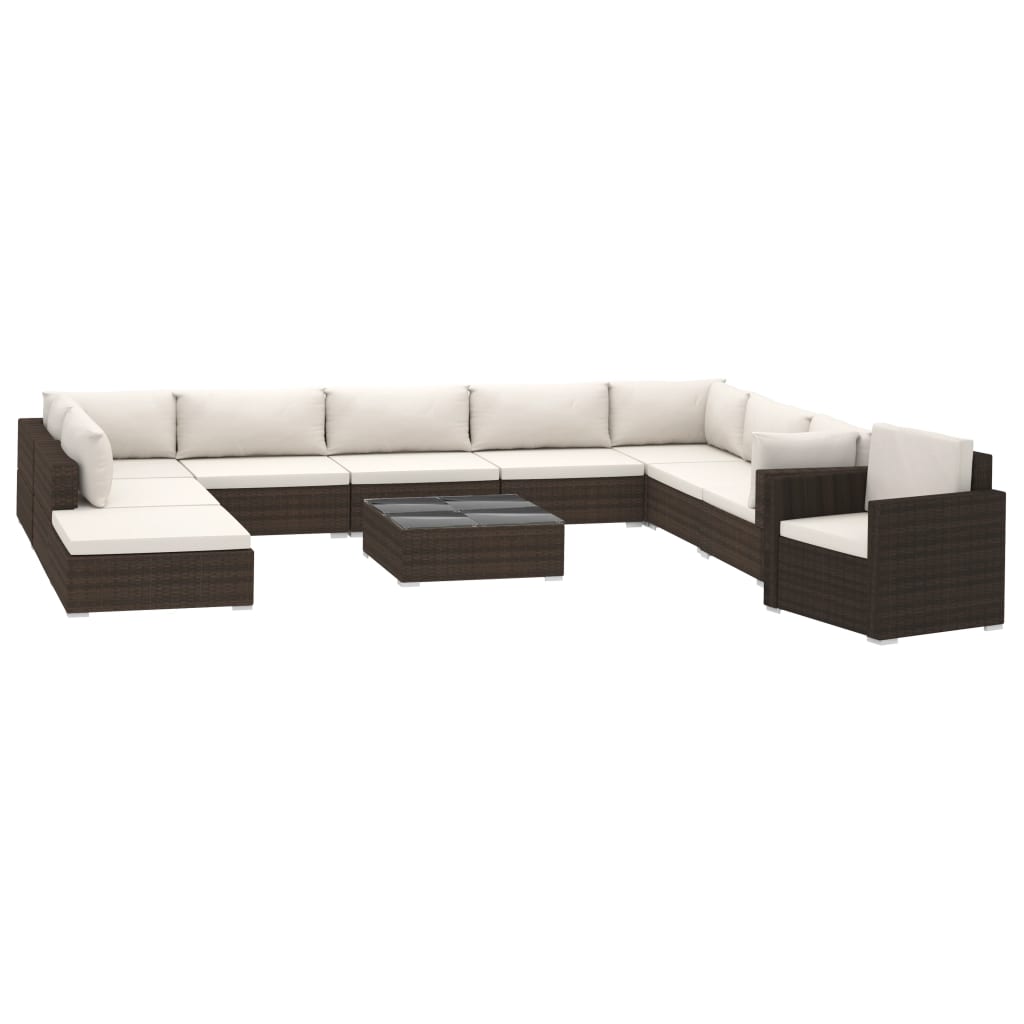 Set Divani da Giardino 11 pz con Cuscini in Polyrattan Marrone - homemem39
