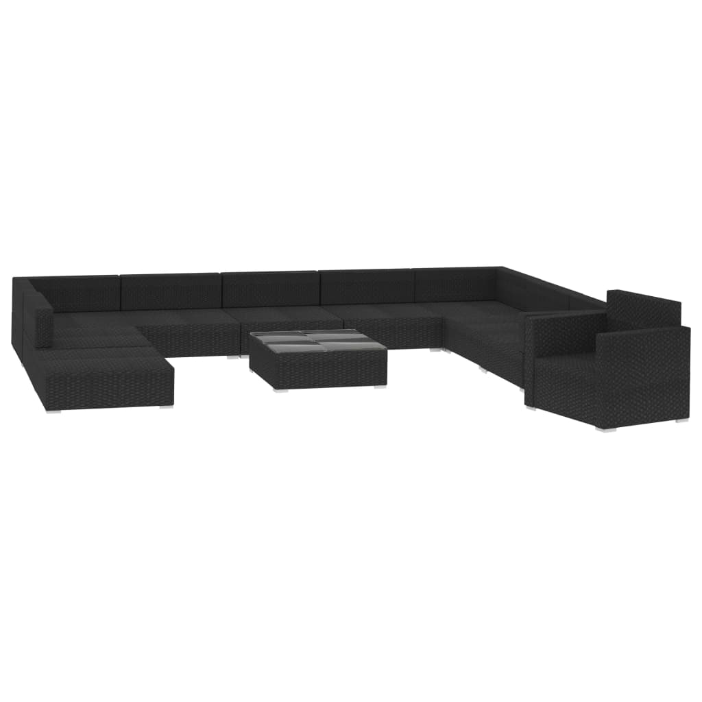 Set Divani da Giardino 11 pz con Cuscini in Polyrattan Nero - homemem39