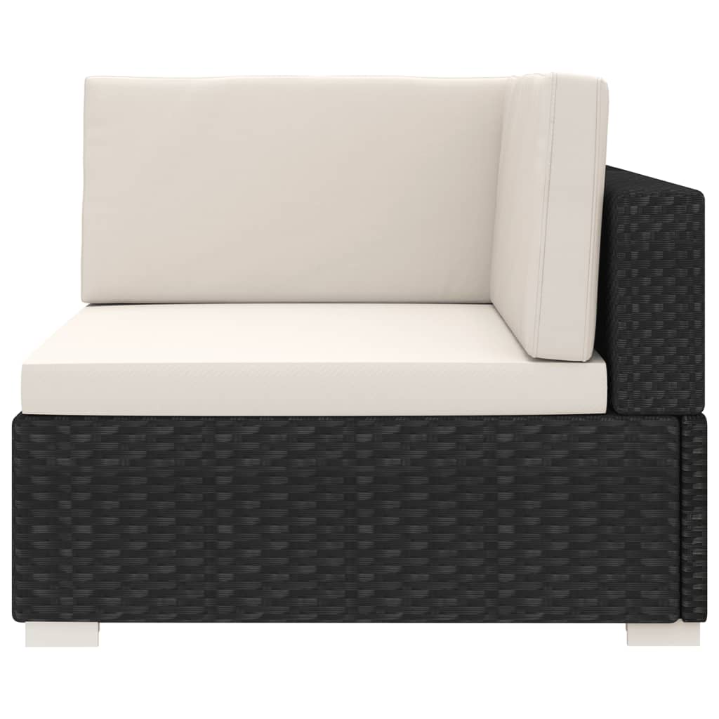 Poltrona Modulare ad Angolo 1 pz con Cuscini in Polyrattan Nero
