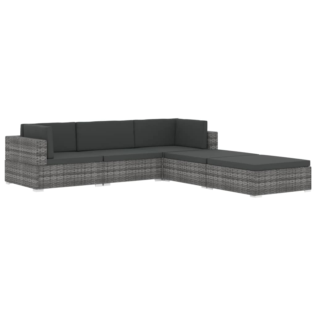 Poltrona Modulare ad Angolo 1 pz con Cuscini Polyrattan Grigio - homemem39