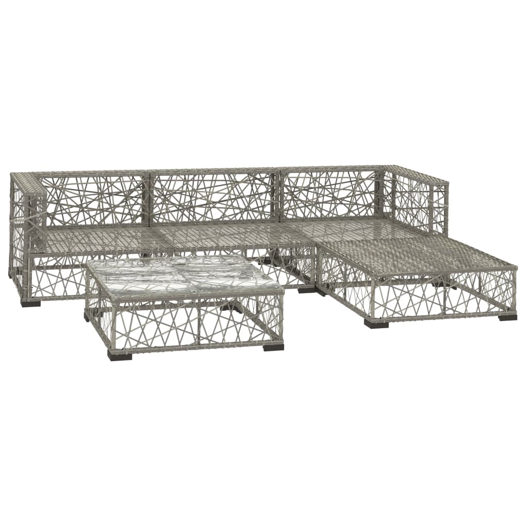 Set Divani da Giardino 5 pz con Cuscini in Polyrattan Grigio | homemem39