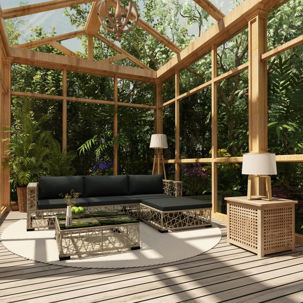 Set Divani da Giardino 5 pz con Cuscini in Polyrattan Grigio | homemem39