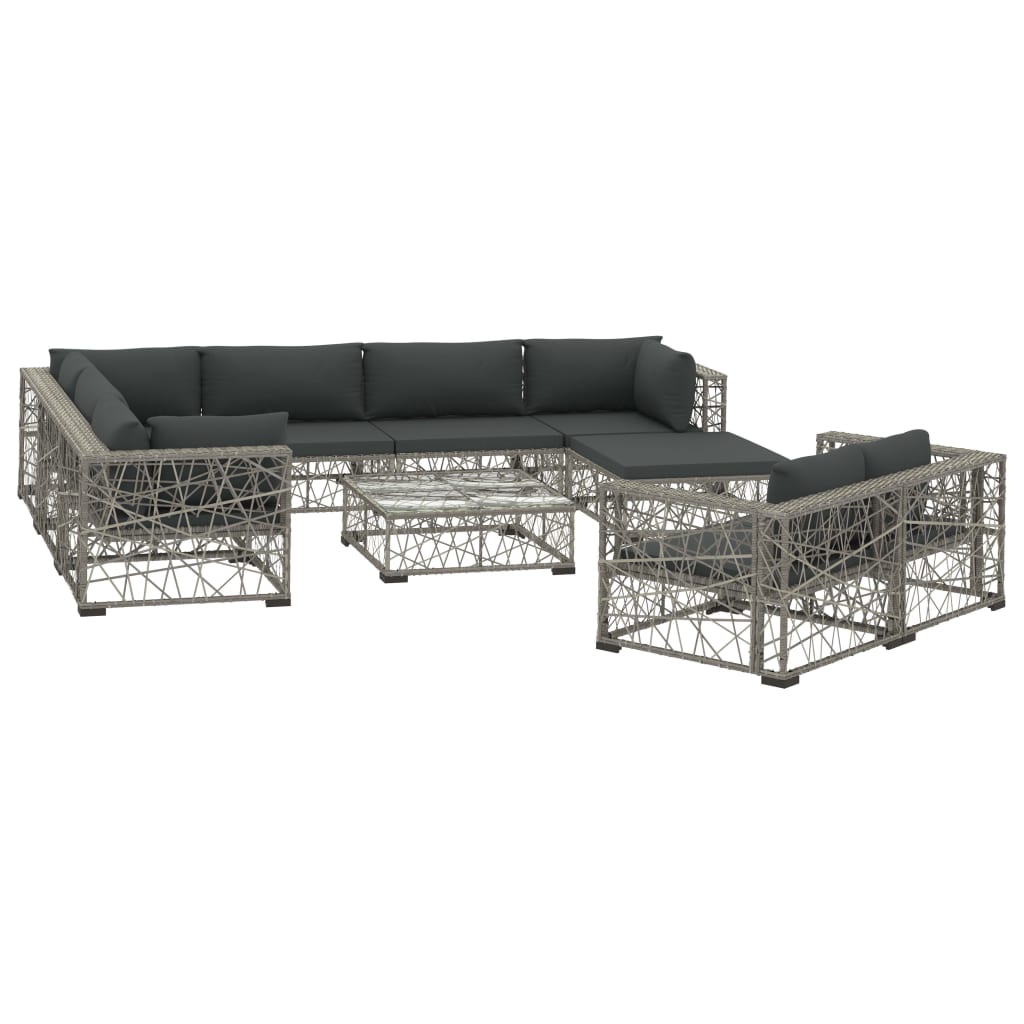 Set Divani da Giardino 10 pz con Cuscini in Polyrattan Grigio - homemem39