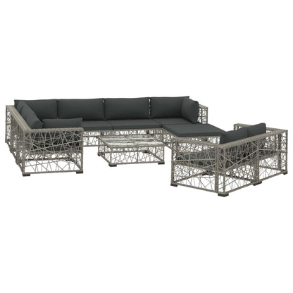 Set Divani da Giardino 10 pz con Cuscini in Polyrattan Grigio - homemem39