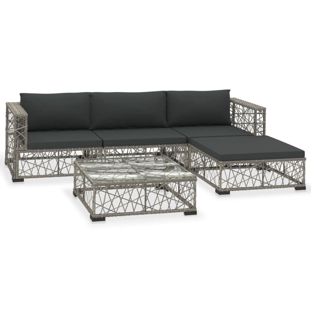 Set Divani da Giardino 5 pz con Cuscini in Polyrattan Grigio - homemem39