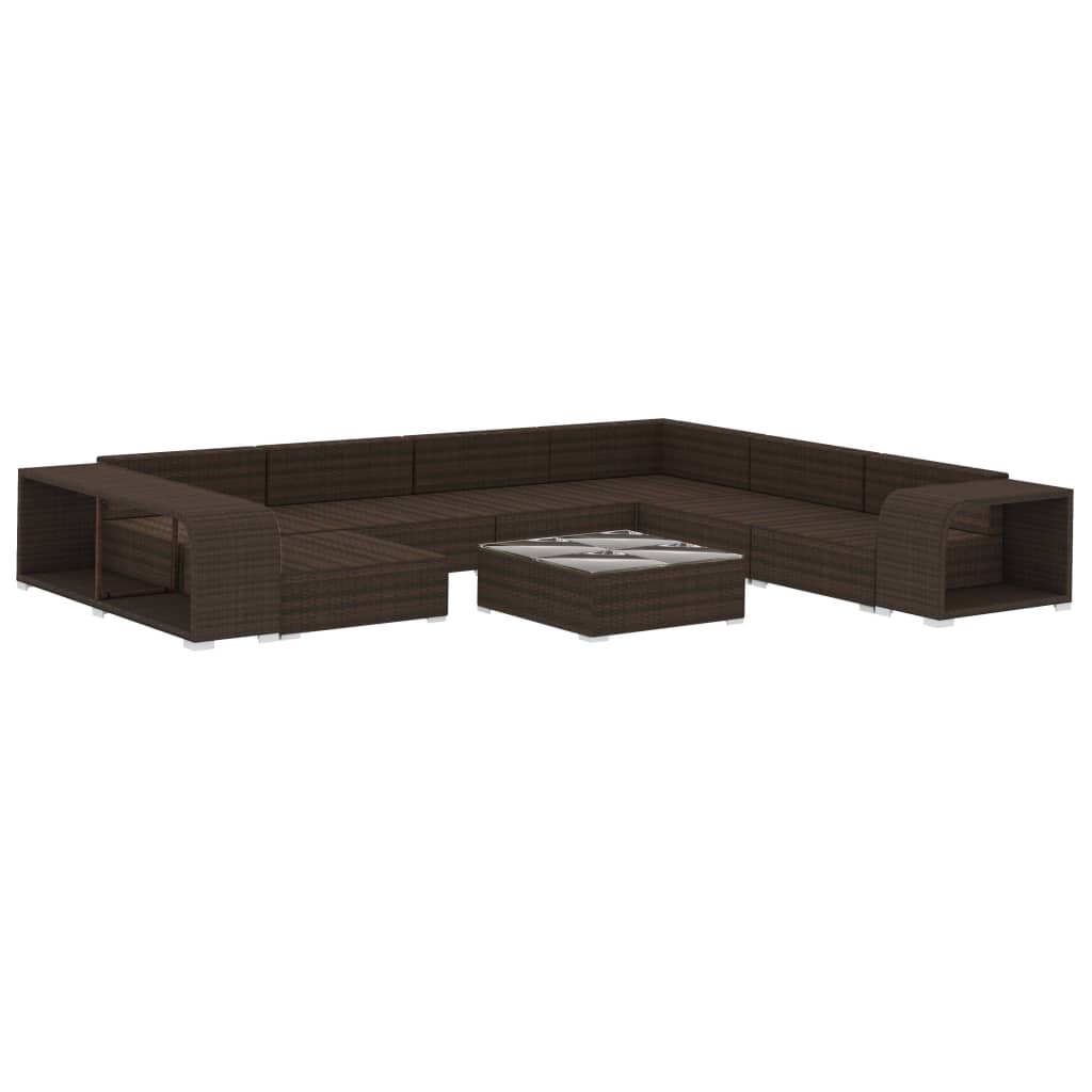 Set Divani da Giardino 10 pz con Cuscini in Polyrattan Marrone - homemem39