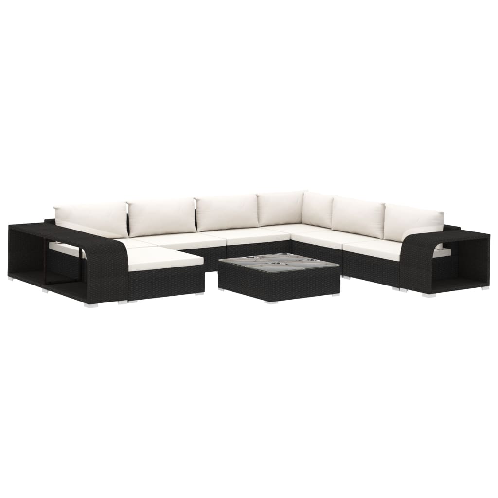 Set Divani da Giardino 10 pz con Cuscini in Polyrattan Nero - homemem39