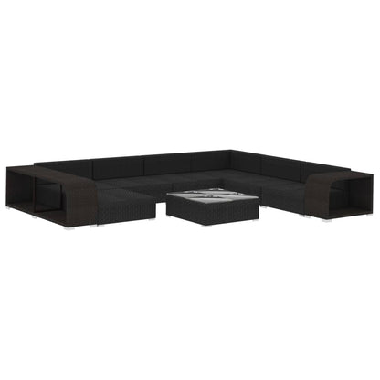 Set Divani da Giardino 10 pz con Cuscini in Polyrattan Nero - homemem39
