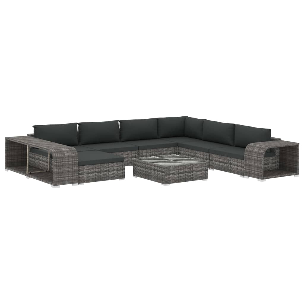 Set Divani da Giardino 10 pz con Cuscini in Polyrattan Grigio - homemem39