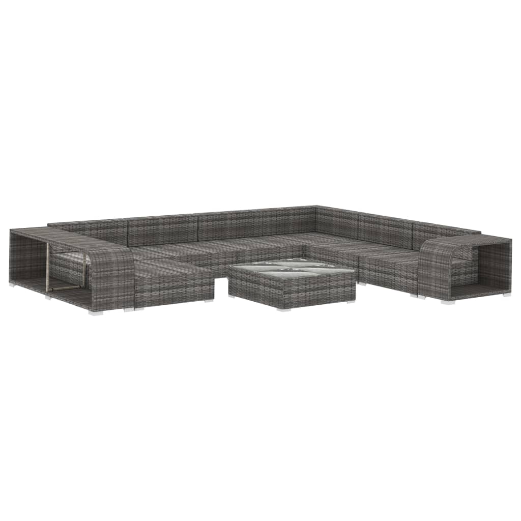 Set Divani da Giardino 10 pz con Cuscini in Polyrattan Grigio - homemem39