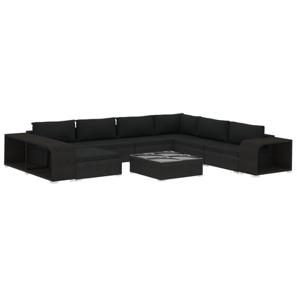 Set Divani da Giardino 10 pz con Cuscini in Polyrattan Nero - homemem39