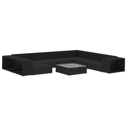 Set Divani da Giardino 10 pz con Cuscini in Polyrattan Nero - homemem39