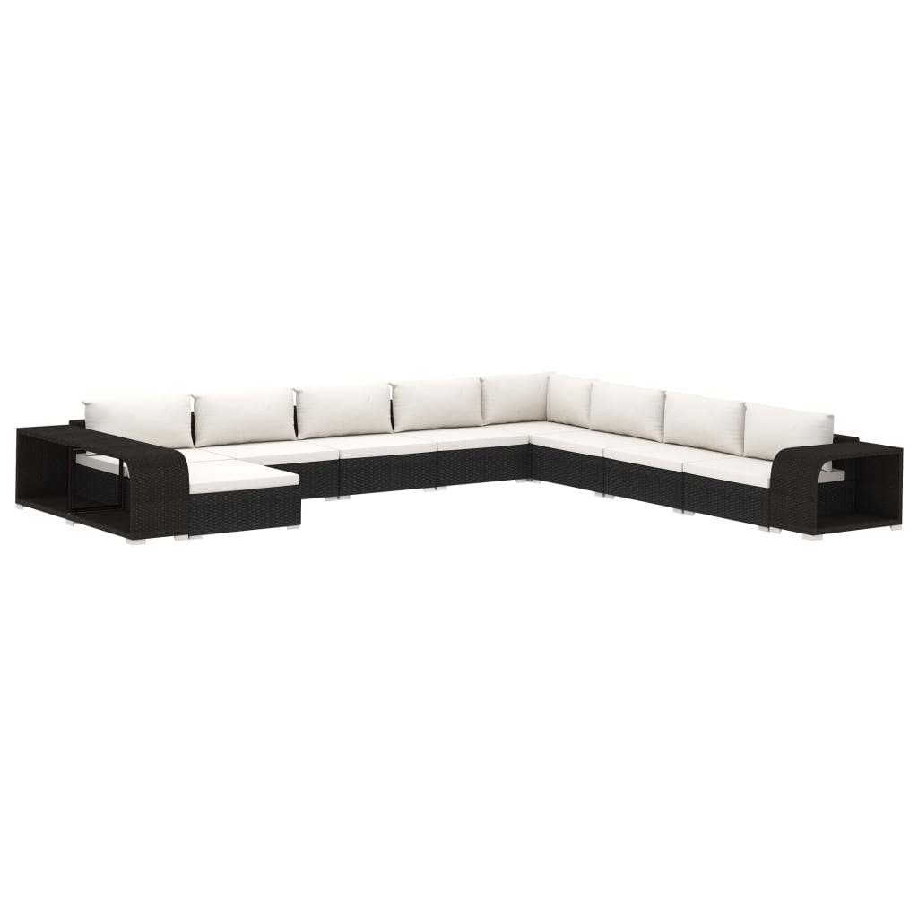 Set Divani da Giardino 11 pz con Cuscini in Polyrattan Nero