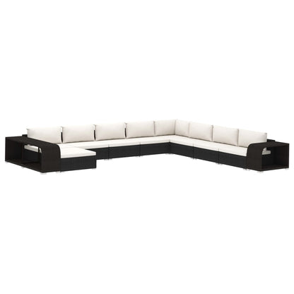 Set Divani da Giardino 11 pz con Cuscini in Polyrattan Nero