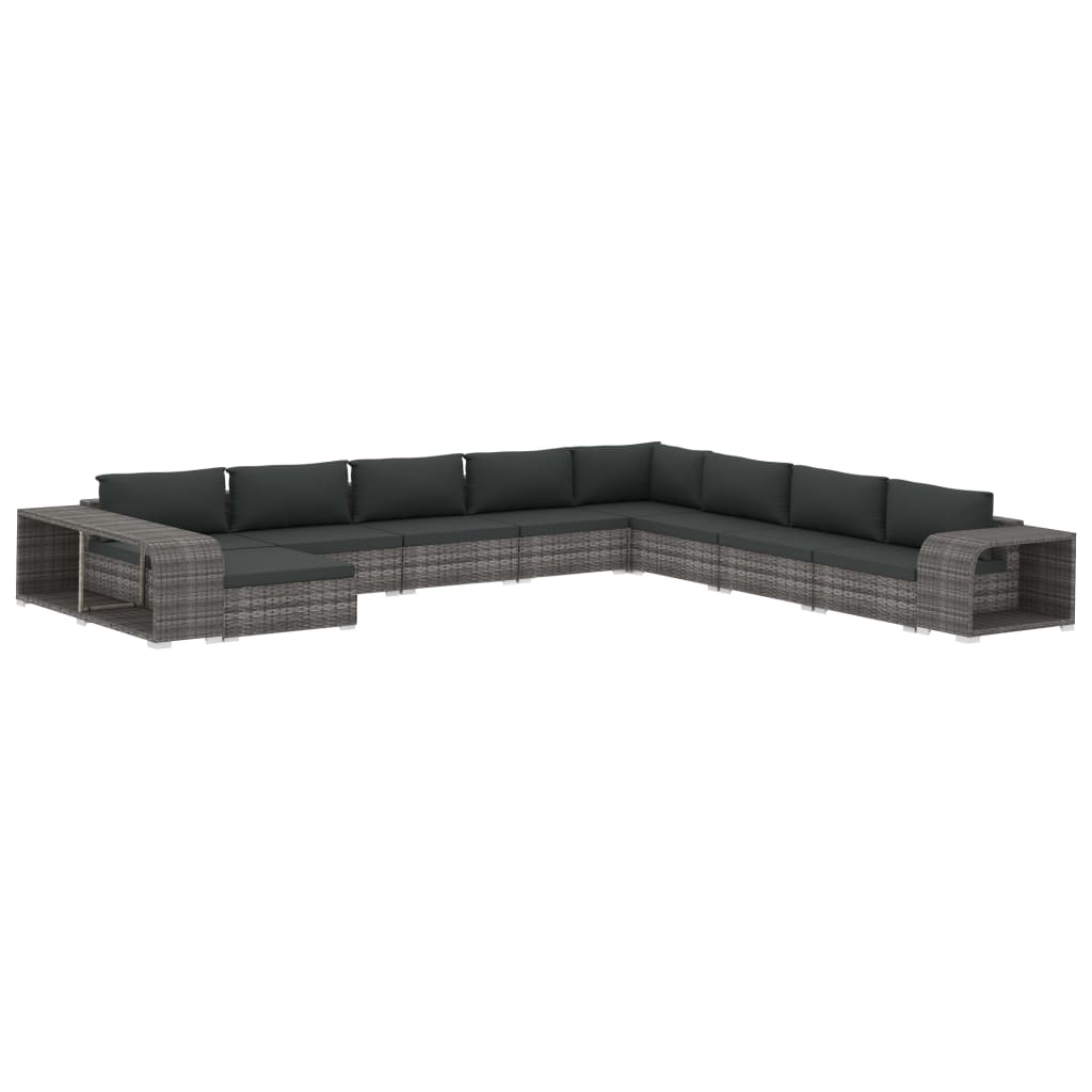Set Divani da Giardino 11 pz con Cuscini in Polyrattan Grigio - homemem39