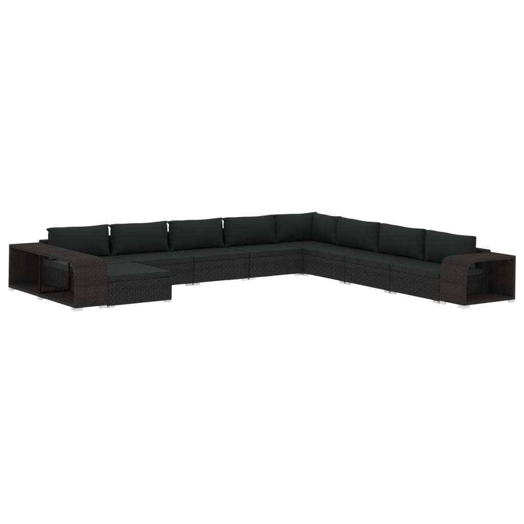 Set Divani da Giardino 11 pz con Cuscini in Polyrattan Nero - homemem39