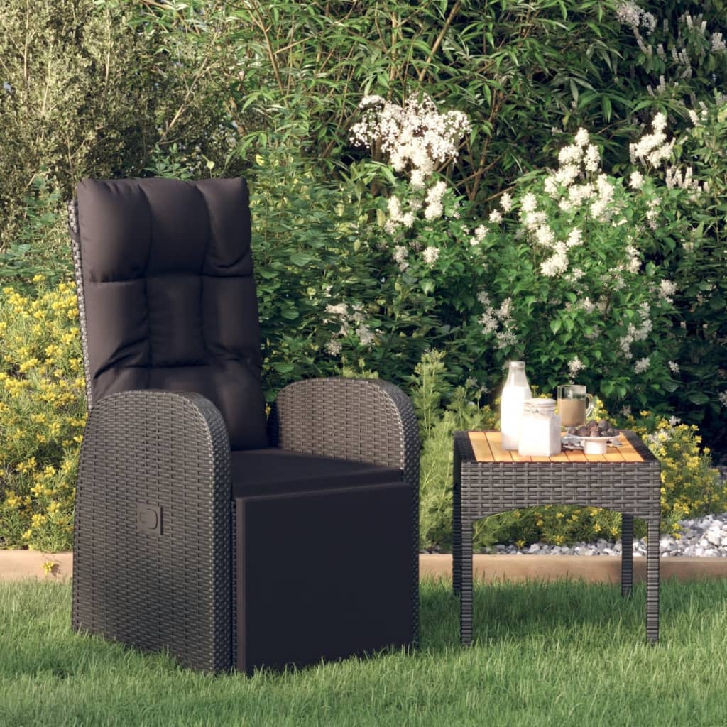 Sedia da Giardino Reclinabile con Cuscino in Polyrattan Nero - homemem39