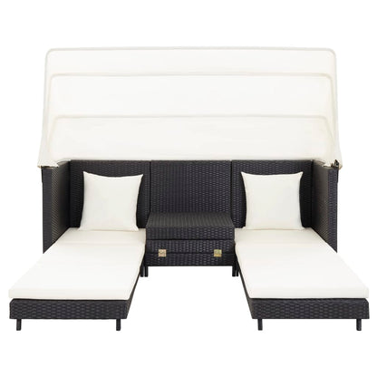 Divano Letto a 3 Posti Estendibile con Tetto Polyrattan Nero | homemem39