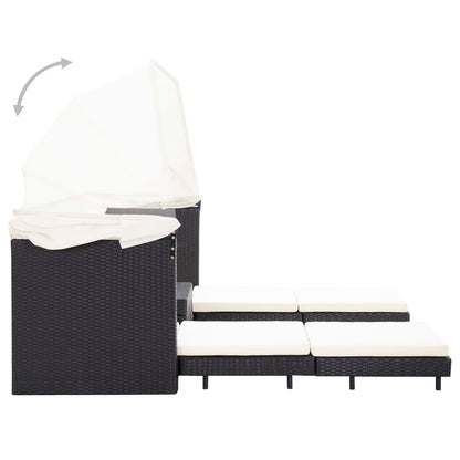 Divano Letto a 3 Posti Estendibile con Tetto Polyrattan Nero | homemem39