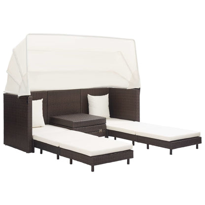 Divano Letto a 3 Posti Estendibile con Tetto Polyrattan Marrone | homemem39