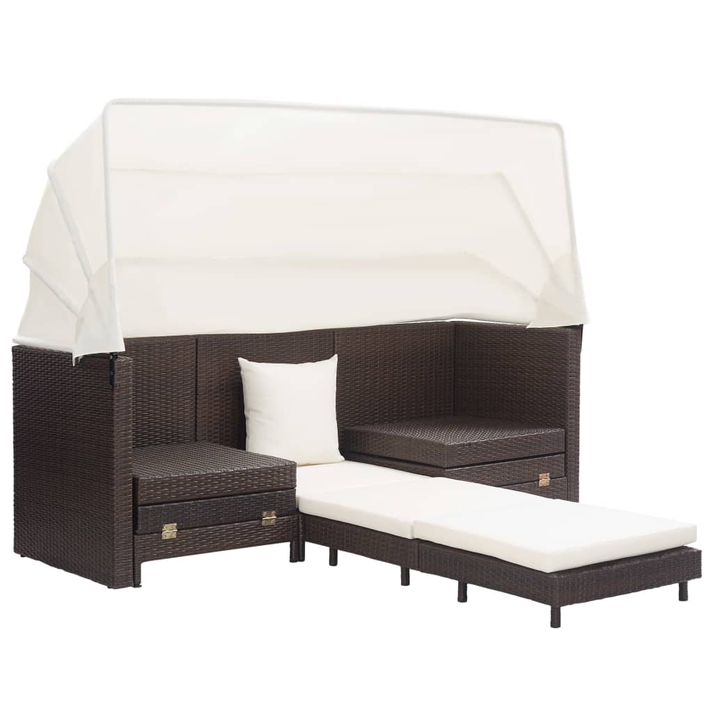 Divano Letto a 3 Posti Estendibile con Tetto Polyrattan Marrone | homemem39