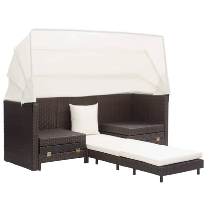 Divano Letto a 3 Posti Estendibile con Tetto Polyrattan Marrone | homemem39