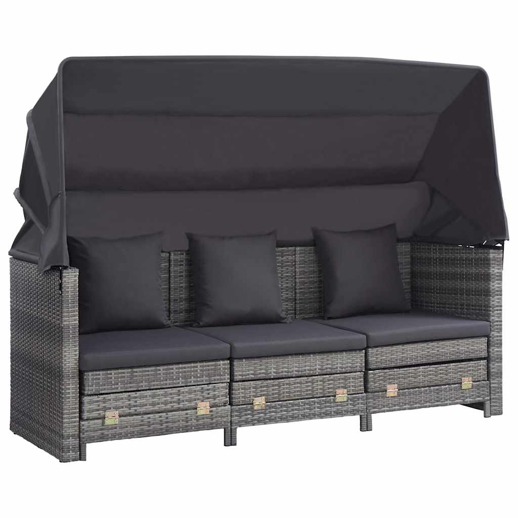 Divano Letto a 3 Posti Estendibile con Tetto Polyrattan Grigio | homemem39