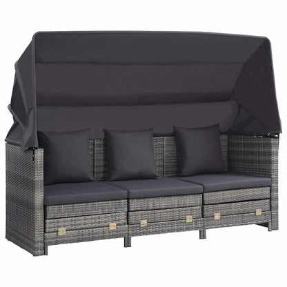 Divano Letto a 3 Posti Estendibile con Tetto Polyrattan Grigio | homemem39