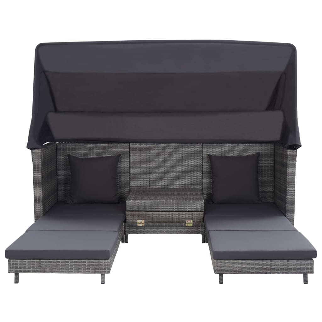Divano Letto a 3 Posti Estendibile con Tetto Polyrattan Grigio | homemem39
