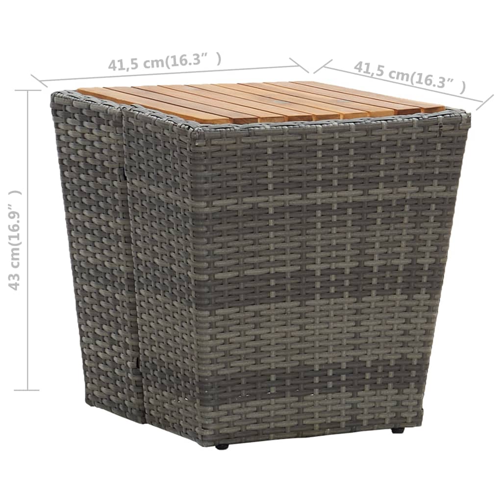 Tavolino Grigio 41,5x41,5x43 cm in Polyrattan e Legno di Acacia - homemem39