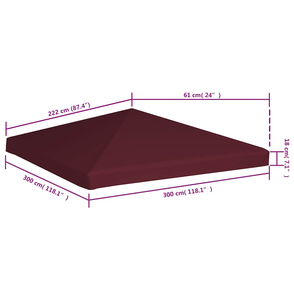 Copertura Superiore per Gazebo 310g/m² 3x3m Bordeaux - homemem39