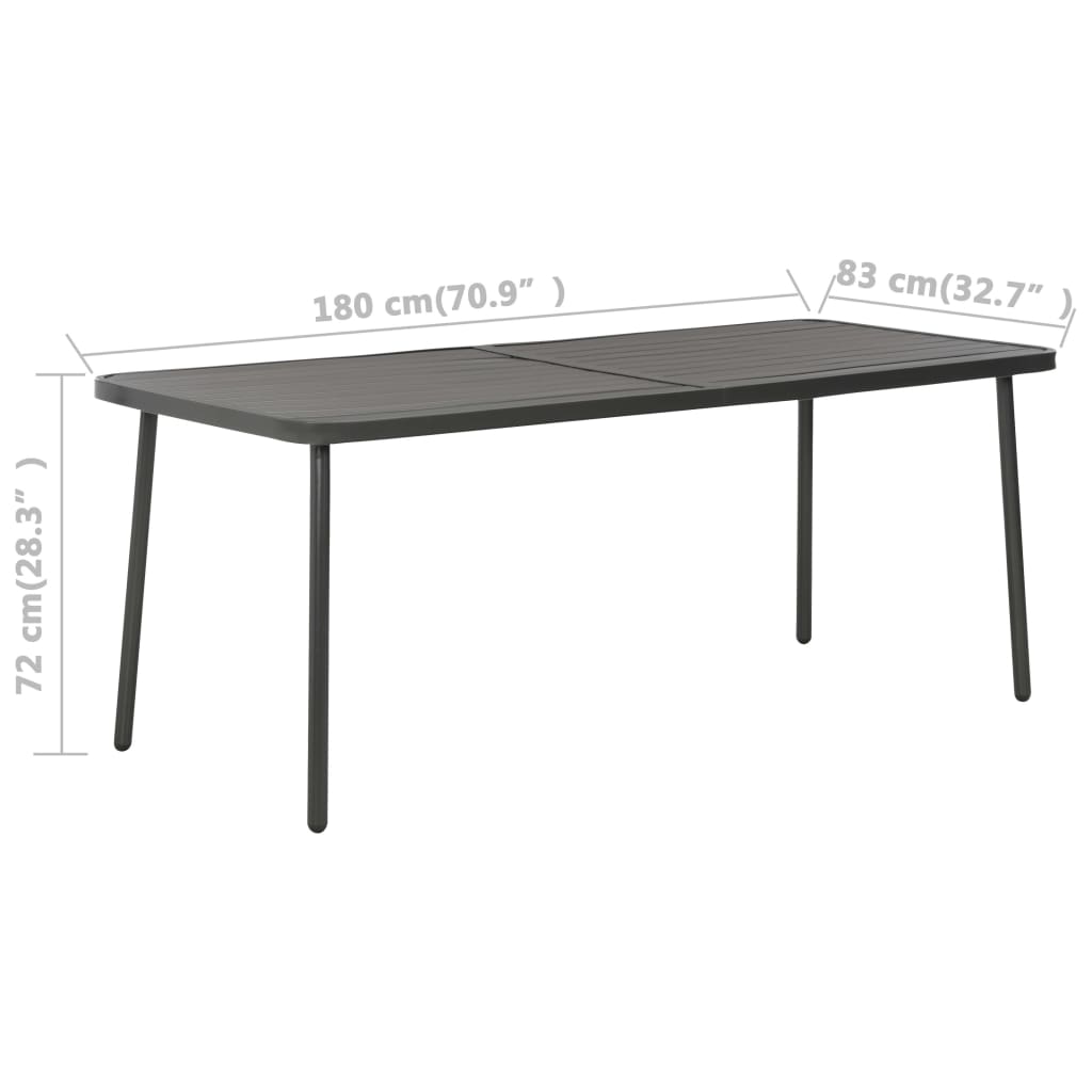 Tavolo da Giardino Grigio Scuro 180x83x72 cm in Acciaio | homemem39