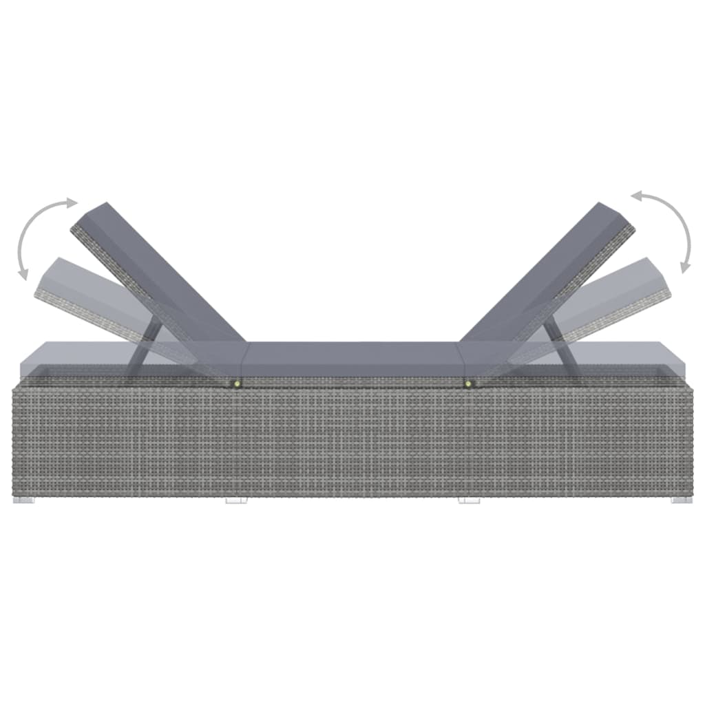 Lettino Prendisole con Cuscino in Polyrattan Grigio - homemem39