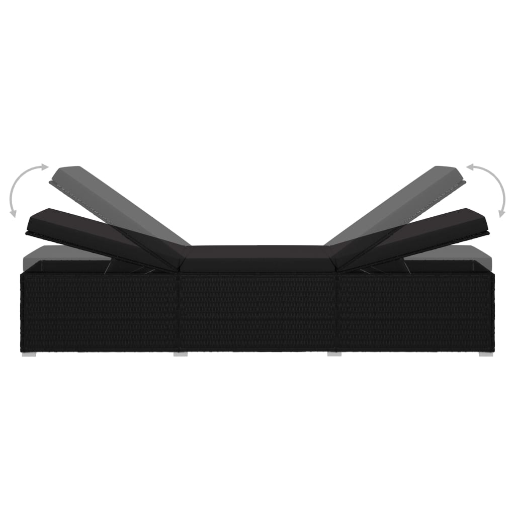 Lettino Prendisole con Cuscino in Polyrattan Nero - homemem39