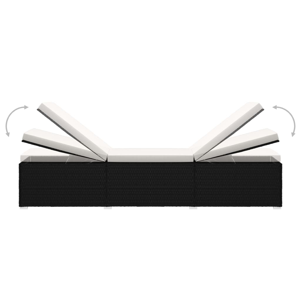 Lettino Prendisole Cuscino e Tavolino Polyrattan Bianco Crema - homemem39