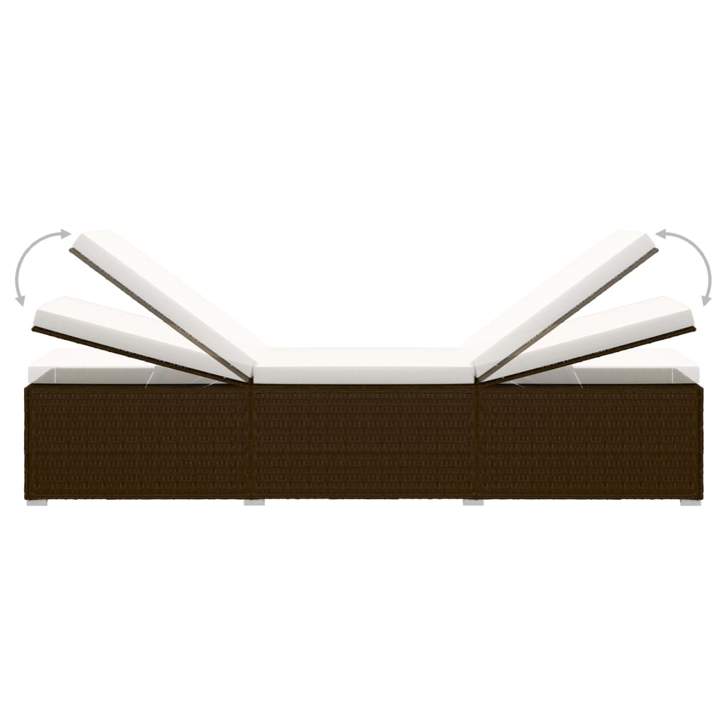 Lettino Prendisole con Cuscino e Tavolino in Polyrattan Marrone - homemem39