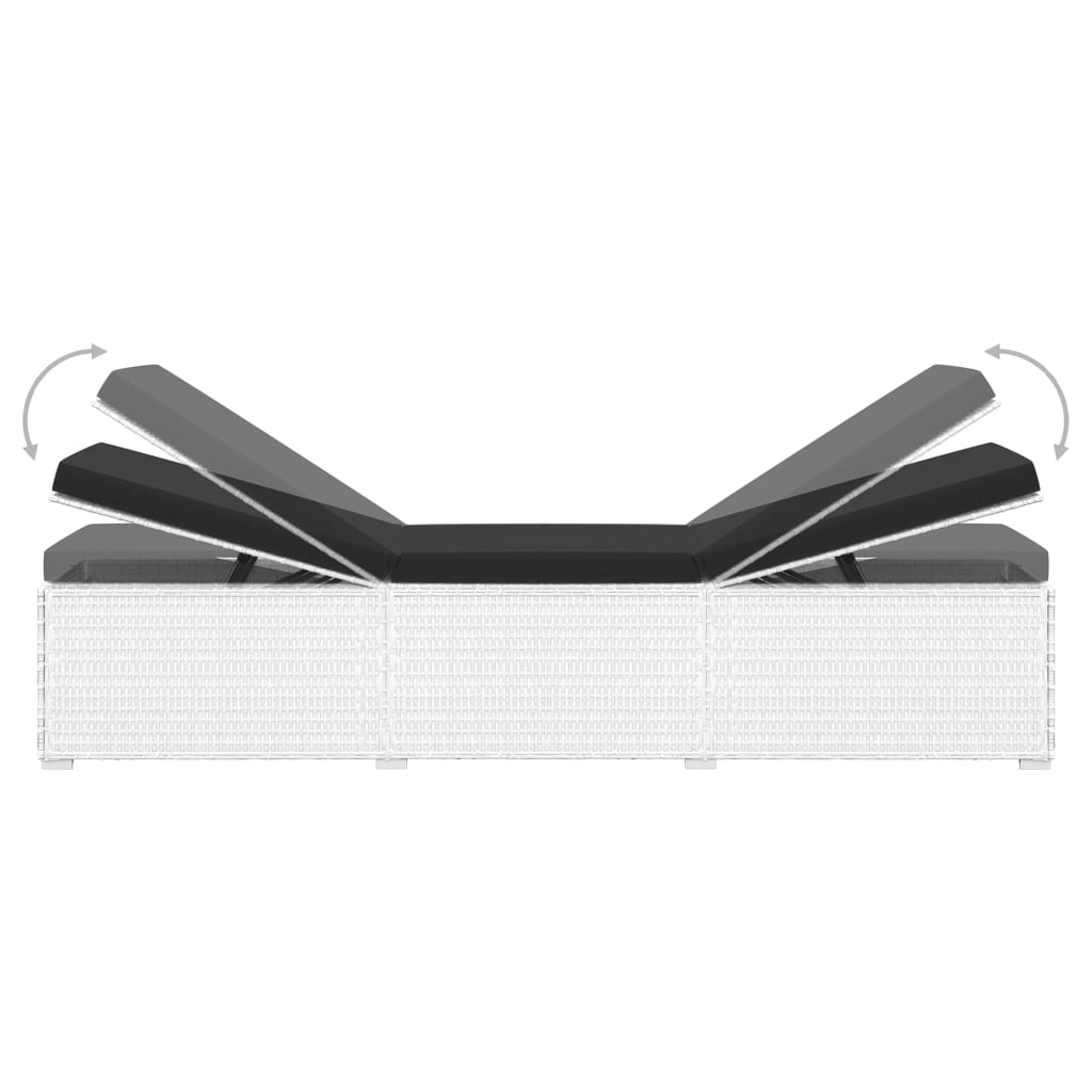 Lettino Prendisole Cuscino e Tavolino da Tè Polyrattan Bianco - homemem39