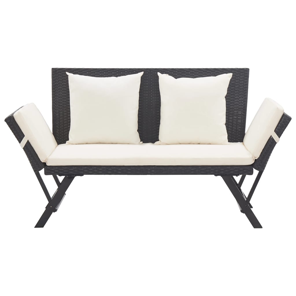 Panchina da Giardino con Cuscini 176 cm Nera in Polyrattan - homemem39