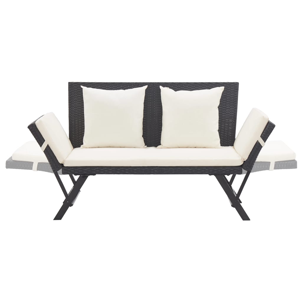Panchina da Giardino con Cuscini 176 cm Nera in Polyrattan - homemem39